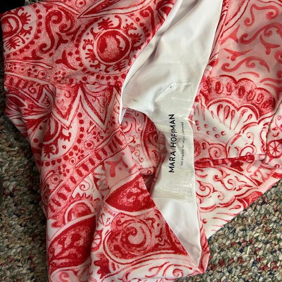 Mara Hoffman Reese NWT Pink Red Paisley Rashguard One Piece Swimsuit Size M - Picture 12 of 15